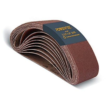POWERTEC 401408 2-1/2 x 14 Inch Sanding Belts, 80 Grit Aluminum Oxide Belt Sander Sanding Belt for Porter Cable 371 & 371K Belt Sander, Wood & Paint Sanding, Metal Polishing, 10PK - style: 2-1/2 x 14, 80 Grit