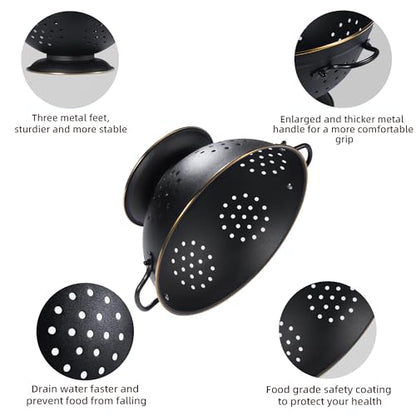 Metal Colander Set of 2, Strainer Basket with Handles perfect for Spaghetti, Pasta, Berry, Vegetable, Fruit, Solid Base Powder Coated Self-draining Kitchen Colander Bowel, 3.5 & 5 Qt, Matte Black - color: M-BLACK