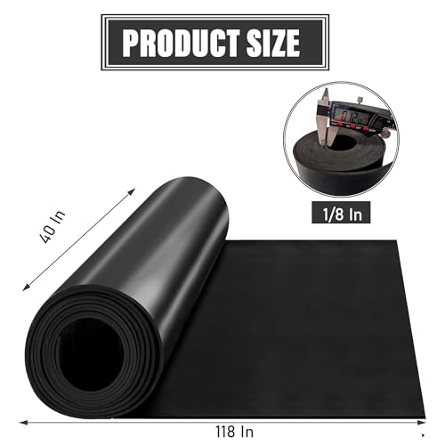 MYOYAY 118"x40"x1/8" Solid Rubber Sheet Heavy Duty Neoprene Rubber Sheets Roll for for DIY Gasket Material, Sealing, Liner, Shield, Padding,Cushioning of Anti-Vibration, Black