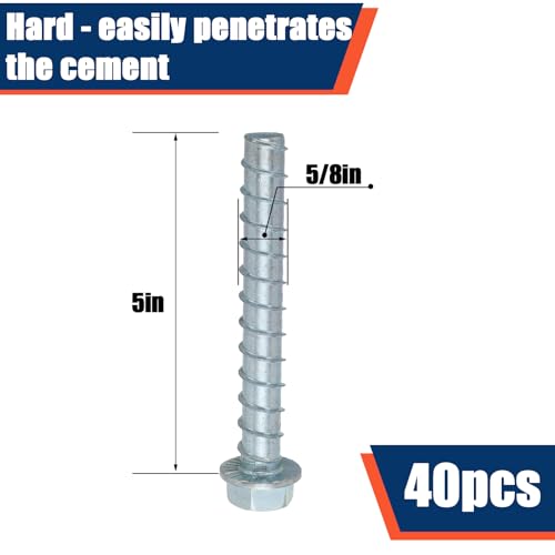 Tandefio 40 Pack 5/8 x 5 Concrete Anchors and Screw Kits Galvanized - size: 5/8" X 5"