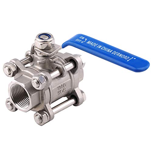 DERNORD Ball Valve 3/4 Inch NPT Threaded - Stainless Steel 304 Female 3 Piece Full Port - size: 3/4" NPT Female