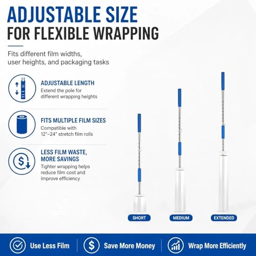 2Pcs Heavy Duty Pallet Stretch Film Dispenser, 49.6" Long Handle Pallet Wrapping Tool for Warehouse Shipping, Industrial Packaging & Moving, Fits 12-24" Width Rolls with 1.5"-3" Cores