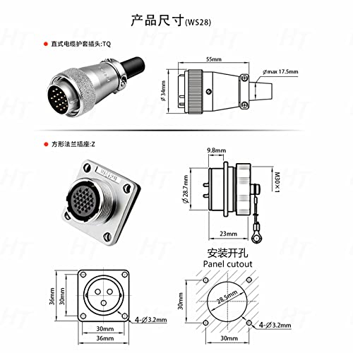 WS28 26 Pin 5A Male Plug Female Socket Metal Aviation Circular Power Electrical Connector Solder Outdoor Automotive Solar 18awg Cable - size: 26 pin 5A