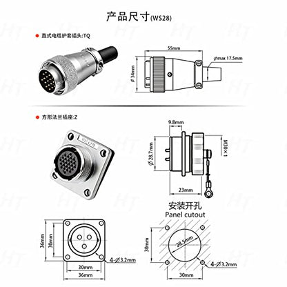 WS28 26 Pin 5A Male Plug Female Socket Metal Aviation Circular Power Electrical Connector Solder Outdoor Automotive Solar 18awg Cable - size: 26 pin 5A