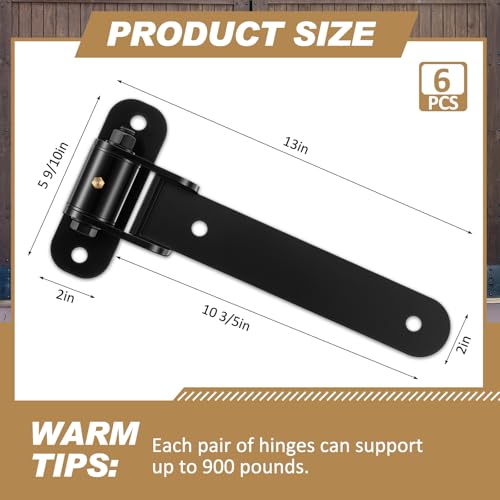 Yaocom 6 Pcs 13" Heavy Duty Gate Hinges 900 Lbs Capacity 180°Open Thickened Solid Carbon Steel Hardware Bolt-on/Weld-on for Barn Wooden Metal Gates Fence Shed Garage Garden Gates (Round Hole) - style: Round Hole