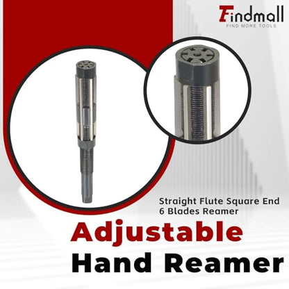 findmall Hand Reamer HSS 29.5-33.5mm/ 1-3/16-1-5/16 Inch Adjustable Hand Reamer Straight Flute Square End 6 Blades Reamer