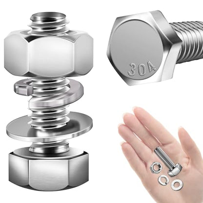 Mywish (10 Sets) 1/4-20x1 Hex Head Assorted Screws Nuts and Bolts with Flat & Lock Washers, 304 Stainless Steel 18-8, Fully Threaded, 1/4 Bolt Metric Bolt Assortment - size: 1/4-20 x 1 (10 set)