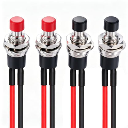 Twidec/4Pcs Latching Push Button Switch 3A 250V AC 2 Pins Self-Locking SPST ON/Off Black and Red Mini Switch Pre-soldered Wires L-PBS-110-XBKR - color: Black＆Red-7mm, size: Latching