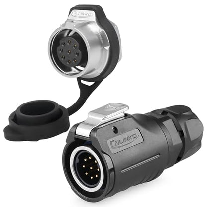 CNLINKO LP-16 9 Pin Circular Aviation Connector Kit Male Plug and Female Socket M16 IP68 Waterproof, PBT Plastic Shell Quick Plug (9 Pin Single Set) - size: 9-Pin, style: Single-Hole Socket Set