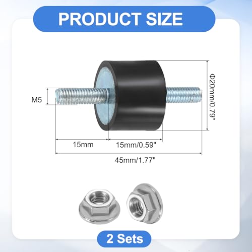 uxcell 2Pcs M5 x 15mm Rubber Mounts, 15 x 20mm Cylindrical Anti Vibration Isolator Studs Shock Absorber Double Studs with Nuts for Car Bobbin Generator Air Compressors - size: M5 x 15mm, 15 x 20mm