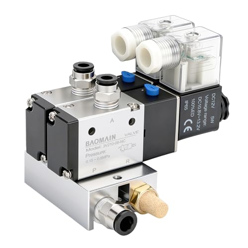 BAOMAIN 12V DC 3/2 Pneumatic Solenoid Valve 2 Station 3V210-08 Manifold Kit - size: 2-Station Valve Kit
