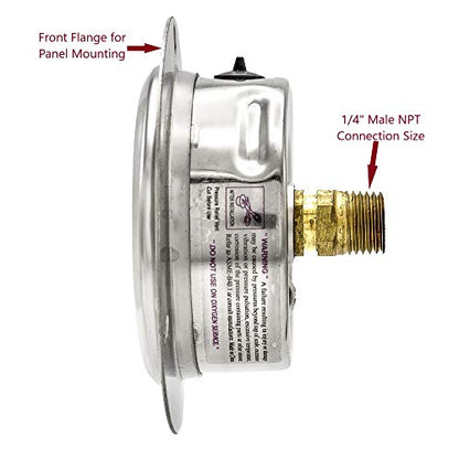 PIC Gauges PRO-204L-254J Liquid Filled Front Flange Panel Mount, 2-1-2% Accuracy - style: 0 - 500 PSI