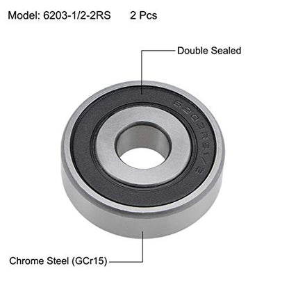 uxcell 6203-1/2-2RS Deep Groove Ball Bearings 1/2-inch Inner Dia 40mm OD 12mm Bore Double Sealed Chrome Steel Z2 2pcs - size: 1/2"x40mmx12mm