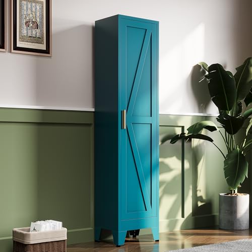 67“H Blue Narrow Kitchen Cabinet, Metal Skinny Pantry Storage Cabinet,Tall Narrow Bathroom Storage Cabinet with Adjustable Shelves,Slim and Thin Pantry Cabinets for Living Room Dining Room - color: Blue, size: 67"H