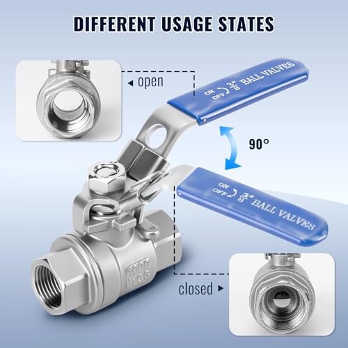 2 Pack 3/8'' Ball Valves NPT Female Stainless Steel 304 Full Port Ball Valve with Locking Handle, Heavy Duty Shut Off Valve for Home and Industrial(3/8 Inch) - size: 3/8 Inch