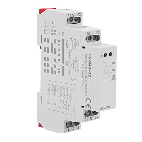 Oumefar GRM8-02 DIN Rail Impulse Memory Relay Mount Electronic 50-60Hz AC/DC 12-240V Impulse Relay for Multi Point Control