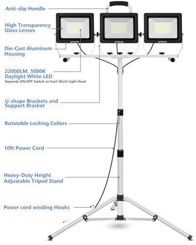 UFOND 22000 Lumen LED Work Light with Stand, 3 Brightness Modes