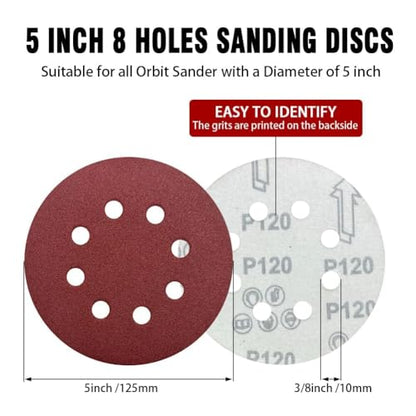 100PCS 5 Inch 8-Hole Sanding Discs, Hook and Loop Sandpaper Sanding Pad Set - style: 100pcs 40-600 Grit Sandpapers