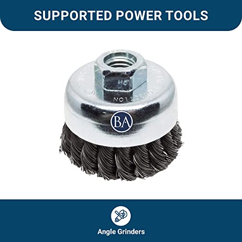 Benchmark Abrasives 3" Knot Wire Cup Brush for Aluminum, Concrete, Metal for Derusting Paint Removal Deburring for Angle Pneumatic Grinder 5/8"-11 Thread - (Stainless Steel) - size: 3" Knot Wire, style: Stainless