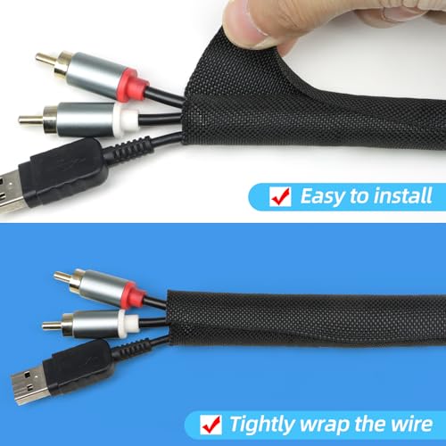Automotive Wire Loom Tubing, Split Braided Cord Protectors from Pets No Chew, Flexible Cable Sleeve Cable Management for TV/Computer/Electric Wires (Black, 5/16"-10ft) - color: Black, size: 5/16"-10ft