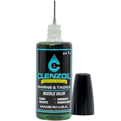 CLENZOIL Marine & Tackle - Fishing Gear Oil Lubricant - for Fish Care Reels, Boat Motors, Downriggers & More - Easily Oils Applicator - size: 1 oz Needle Oiler