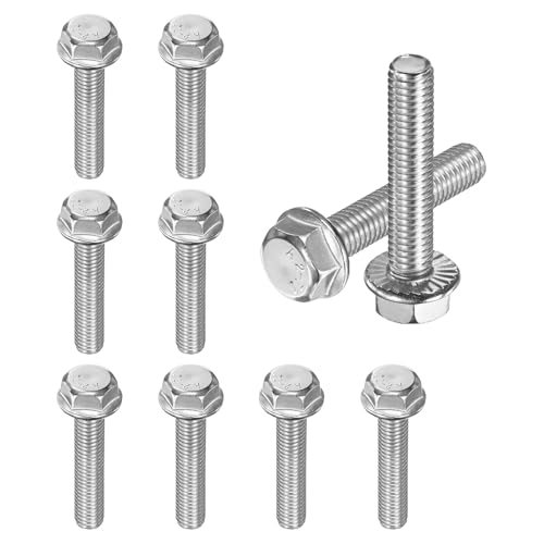 M METERXITY 10 Pack Flanged Hex Head Bolts, M8 x 40mm 304 Stainless Steel External Hex Drive Screws, Metric Fully Threaded Screw for Furniture Car DIY Project [Silver Tone] - size: M8 x 40mm