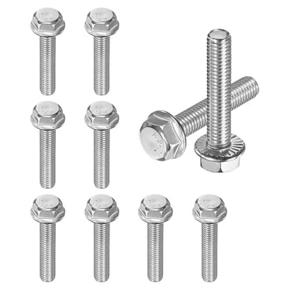 M METERXITY 10 Pack Flanged Hex Head Bolts, M8 x 40mm 304 Stainless Steel External Hex Drive Screws, Metric Fully Threaded Screw for Furniture Car DIY Project [Silver Tone] - size: M8 x 40mm