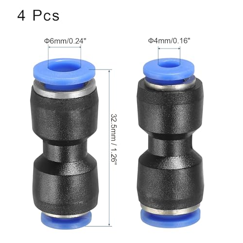 uxcell Push to Connector Fitting, 6mm to 4mm Tube OD Quick Connect Air Line Hose Pipe Fitting Straight Pneumatic Connector, Black 4Pcs - size: 6mm x 4mm