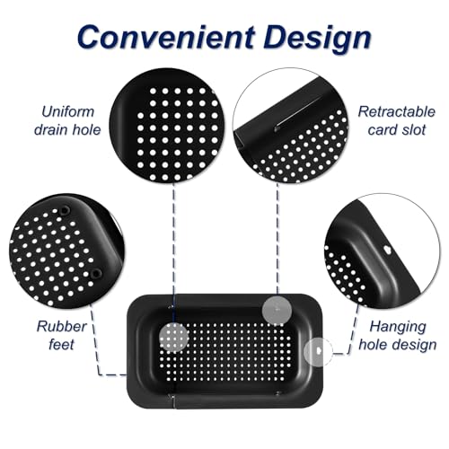 Extendable Sink Colander Strainer Basket - Wash Vegetables and Fruits, Drain Cooked Pasta and Dry Dishes - Adjustable Over the Sink Colander Collapsible Drainer Basket - Black - color: Black