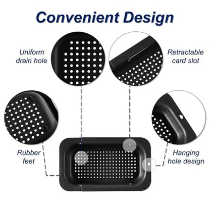 Extendable Sink Colander Strainer Basket - Wash Vegetables and Fruits, Drain Cooked Pasta and Dry Dishes - Adjustable Over the Sink Colander Collapsible Drainer Basket - Black - color: Black