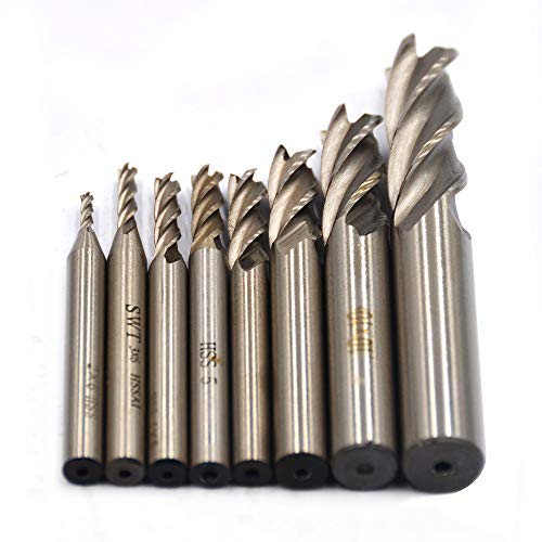 8Pcs End Mill Bits HSS CNC End Mill Cutter Drill Bits 1/16"-1/2"