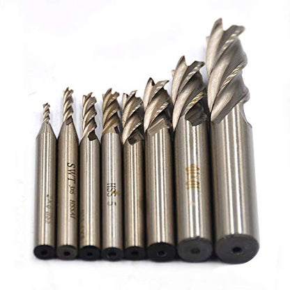 8Pcs End Mill Bits HSS CNC End Mill Cutter Drill Bits 1/16"-1/2"