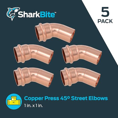 SharkBite 1 Inch Copper Press x 1 Inch FTG 45 Degree Street Elbow, Plumbing Fitting, Pack of 5, UPR07X5 - size: 1 in. x 1 in., 5 Pack