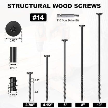 FMhotu #14 Heavy-Duty Wood Screws (4-1/2 Inch,50Pcs,Black) - color: Black, size: #14 x 4-1/2"