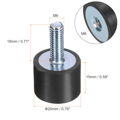 uxcell 6pcs M6x18mm Rubber Isolator Mounts with Studs 20x15mm - size: VD-D20*H15, M6*18