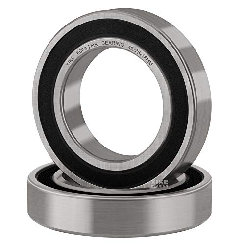XIKE 6009-2RS Sealed Deep Groove Ball Bearings, 45x75x16 mm, 2-Pack - size: 6009-2RS - 45x75x16 mm
