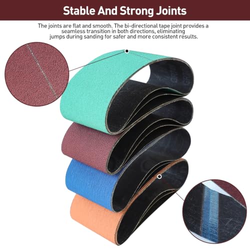 3" x 18" Sanding Belts for Belt Sander, Assorted Grits 12 Pcs (3 Each of 80 120 150 240), Aluminum Oxide Sanding Belts for Woodworking Metal Polishing Knife Sharpening - size: 3" x 18"