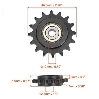uxcell #40 Chain Idler Sprocket, 10mm Bore 1/2" Pitch 16 Tooth Tensioner, Black Oxide Finished C45 Carbon Steel with Insert Single Bearing for ISO 08A Chains - size: 70mm