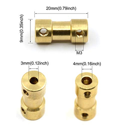 8 Pcs 3mm to 4mm Brass Shaft Coupling Joint Connector with Screws for Small Motor (3mm to 4mm) - size: 3mm to 4mm