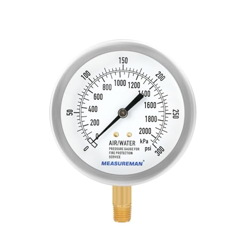 MEASUREMAN 3.5" Fire Sprinkler Pressure Gauge, 0-300 PSI, 1/4" NPT - size: 0-300psi