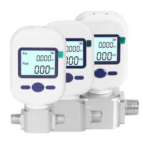 3/8" NPT Portable Digital Thermal Mass Flow Meter for Compressed Air, Nitrogen, Oxygen - 0-100L/min High Accuracy Flow Meter with LCD & RS485 Modbus (MF5708) - size: 3/8" NPT (MF5708)