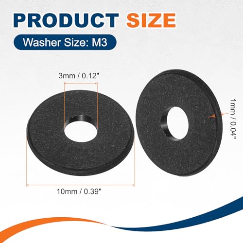 PATIKIL 125 Pcs Nylon Flat Washer M3 3mm ID 10mm OD 1mm THK Black - color: Black, size: 3mm x 10mm x 1mm