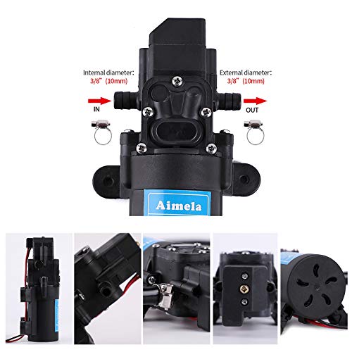 12V DC Fresh Water Pump with 2 Hose Clamps,Self Priming Sprayer Pump with Pressure Switch,12 Volt High Pressure Pump Diaphragms,4.5 L/Min 1.2 GPM 85 PSI Adjustable for Spray,Marine,Lawn