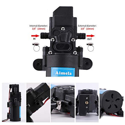 12V DC Fresh Water Pump with 2 Hose Clamps,Self Priming Sprayer Pump with Pressure Switch,12 Volt High Pressure Pump Diaphragms,4.5 L/Min 1.2 GPM 85 PSI Adjustable for Spray,Marine,Lawn