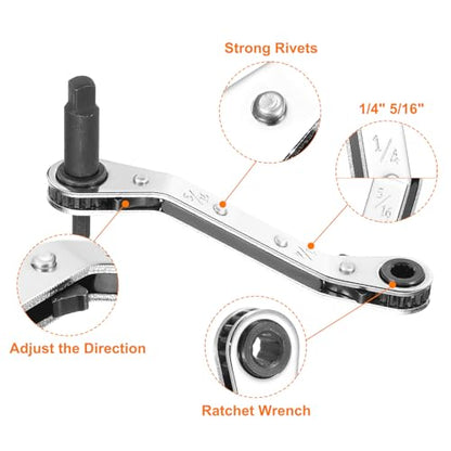 HARFINGTON 4pcs HVAC Service Wrench Set 1/4" 5/16" 3/16" 3/8" 25° 16-Teeth Air Conditioner Valve Reversible Ratchet Wrench with Hexagon Bit Adapter for Refrigeration Equipment Repair, 2 Color - color: Silver Red