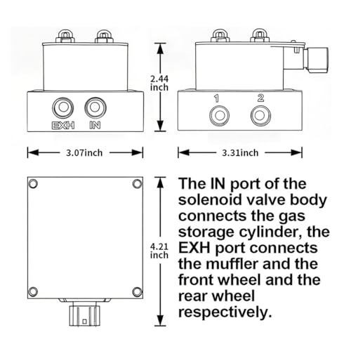 12V Air Ride Suspension 4-Valve Air Ride Suspension Manifold - 1/4 NPT, With quick connectors and plugs （only solenoid valve） - color: 4-Valve