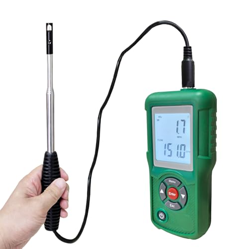 Professional Hot Wire Anemometer – Wind Speed Meter & Air Flow Measurement for HVAC, Measures CFM/CMM, Temperature (℃/℉), Ventilation Ducts, Fans | Auto-Off & Backlit LCD Display