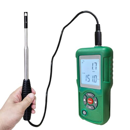 Professional Hot Wire Anemometer – Wind Speed Meter & Air Flow Measurement for HVAC, Measures CFM/CMM, Temperature (℃/℉), Ventilation Ducts, Fans | Auto-Off & Backlit LCD Display