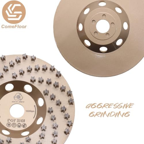6" ComeFloor Diamond Grinding Cup Wheel for Concrete & Masonry, 77 Aggressive Star Segments, 30/40 Grit, 19mm Arbor Hilti DG150 - style: 6"19mm arbor