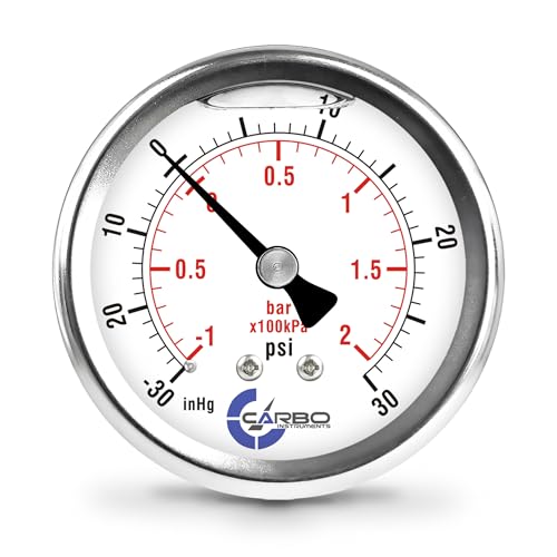 Carbo Compound Pressure Gauge -30 inHg to 30 PSI, NIST Traceable, USA Lab Calibrated, 2.5" Dial, 1/4 NPT Back Mount, ASME Grade A, 304 SS Case, Brass Wetted Parts, PSI/inHg - size: -30 inHg to 30 PSI, style: NIST TRACEABLE